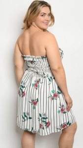 Vertical Striped, Floral Print Dress
