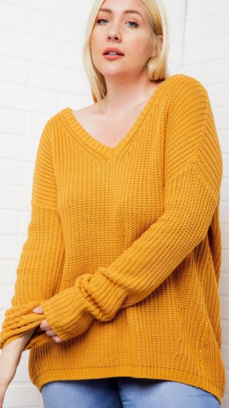 Knit V neck Sweater with Criss Cross Back Inclusive and Chic