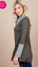 Load image into Gallery viewer, Olive Tunic with Stripe Cowl Neck and Wrists