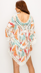 Feather Print Cover-Up, Crochet Detail