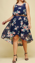 Load image into Gallery viewer, Navy/Floral High-Low Dress with Belt