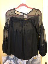 Load image into Gallery viewer, Lace and Sheer Black Fabric Top with Bubble Sleeves