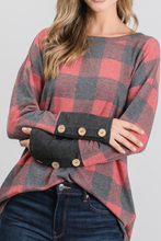 Load image into Gallery viewer, Buffalo Plaid with Button Wrist Detail