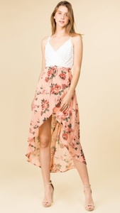 Pink/Ivory Floral High-Low Maxi Dress