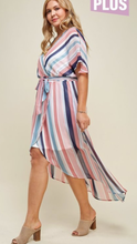 Load image into Gallery viewer, Chiffon Multi-colored Vertical Stripe High-Low Dress
