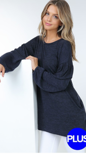 Long Bubble Sleeve Tunic with Pockets (Available in: Burgundy, Mustard, Navy)