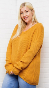 Knit V-neck Sweater with Criss-Cross Back