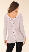 Load image into Gallery viewer, Oatmeal, Lace-up Back with V-Neck Knit Sweater