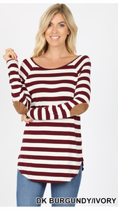 Striped Long Sleeve Top with Soft Elbow Patch Detail