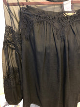 Load image into Gallery viewer, Lace and Sheer Black Fabric Top with Bubble Sleeves