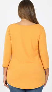 3/4 Sleeve, Round Neckline with Adjustable Ruched Side