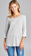 Load image into Gallery viewer, Crochet Patch 3/4 Sleeve, Striped Top