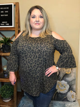 Load image into Gallery viewer, Cold Shoulder, Leopard Print Top with Bell Sleeve