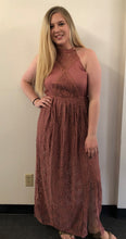 Load image into Gallery viewer, Mauve Maxi Dress with Lace Detail and Side Slit