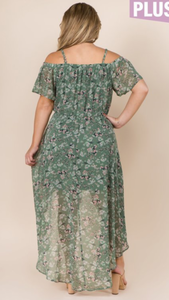 Sage Dress with Floral Design