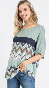 Waffle Knit, Color Block and Chevron Top