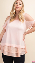 Load image into Gallery viewer, Twist Sleeve, Lace and Blush Top