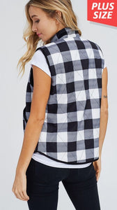 Plaid Print Padded Vest with Side Pockets