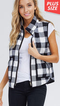 Load image into Gallery viewer, Plaid Print Padded Vest with Side Pockets