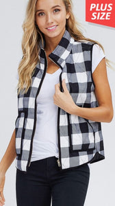 Plaid Print Padded Vest with Side Pockets