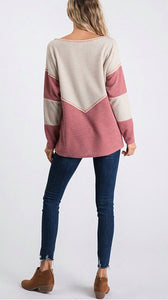 Mauve/Cream Sweater with Color Block Sleeve