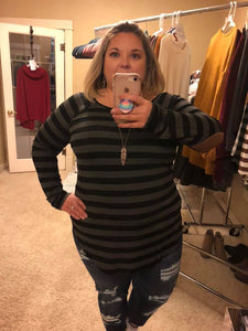 Striped Long Sleeve Top with Soft Elbow Patch Detail