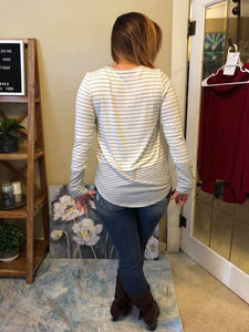 Long sleeve striped top with buttons on sleeve
