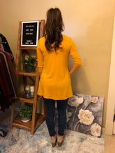 Load image into Gallery viewer, ¾ Sleeve Tunic with Front Off-Center Button Detail and Side Pockets (Available in:  Mustard, Olive, Charcoal)