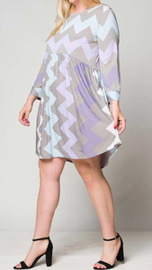 Chevron Print, 3/4 Sleeve Baby Doll Style Dress
