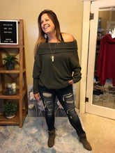 Load image into Gallery viewer, Off Shoulders Olive Sweater