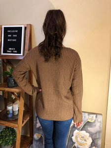 Sweater with Front Criss-Cross Detail on “V” Neck Line (Available in: Mocha and Burgundy)