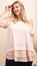 Load image into Gallery viewer, Twist Sleeve, Lace and Blush Top