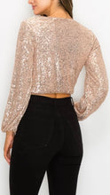 Load image into Gallery viewer, Rose Gold Sequin Crop Top with Bubble Sleeves