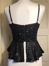 Load image into Gallery viewer, Black Sequins Peplum Top with Adjustable Shoulder Straps