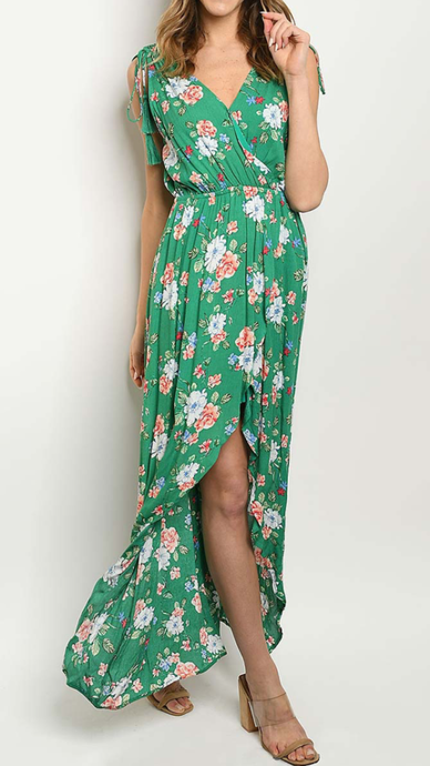 Green Goddess, Floral High-Low Dress