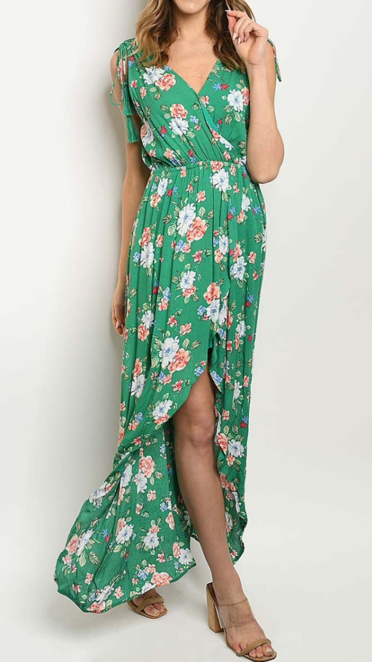 Green Goddess Floral High Low Dress