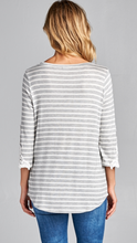 Load image into Gallery viewer, Crochet Patch 3/4 Sleeve, Striped Top