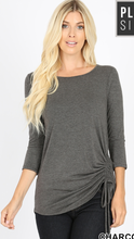 Load image into Gallery viewer, 3/4 Sleeve, Round Neckline with Adjustable Ruched Side