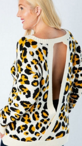 Leopard Open Cross Back Pullover Sweater