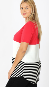 Color Block Top, Short Sleeves (Available in: Teal or Brick)