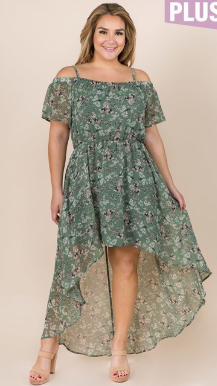 Sage Dress with Floral Design  Inclusive and Chic Boutique