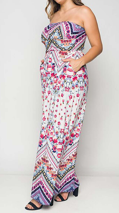 Floral, Empire Waist Maxi Dress with Pockets
