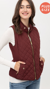 Quilted Pattern Vest with Functional Pockets (Available in:  Wine and Black)