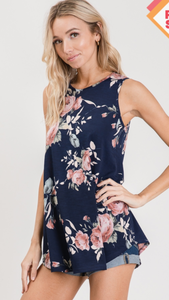 Navy and Floral Tank Top