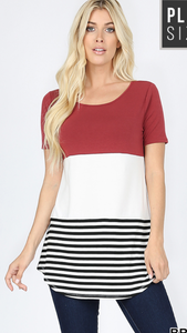 Color Block Top, Short Sleeves (Available in: Teal or Brick)