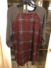 Load image into Gallery viewer, Burgundy Plaid Pattern with Charcoal 3/4 Sleeves