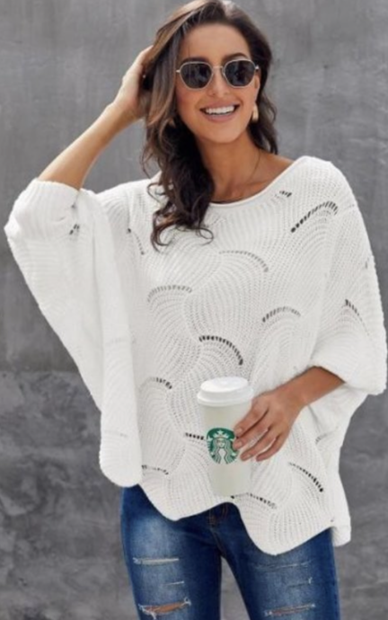 Scalloped Poncho Style Sweater