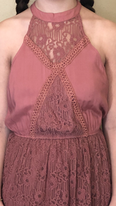 Mauve Maxi Dress with Lace Detail and Side Slit