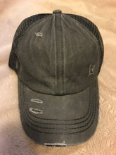 Load image into Gallery viewer, C.C. Brand Hat, Distressed Appearance with Crossed Elastic Band in Back