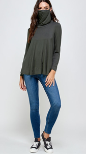 Cowl Neck with Face Cover Option (Available in:  Olive)